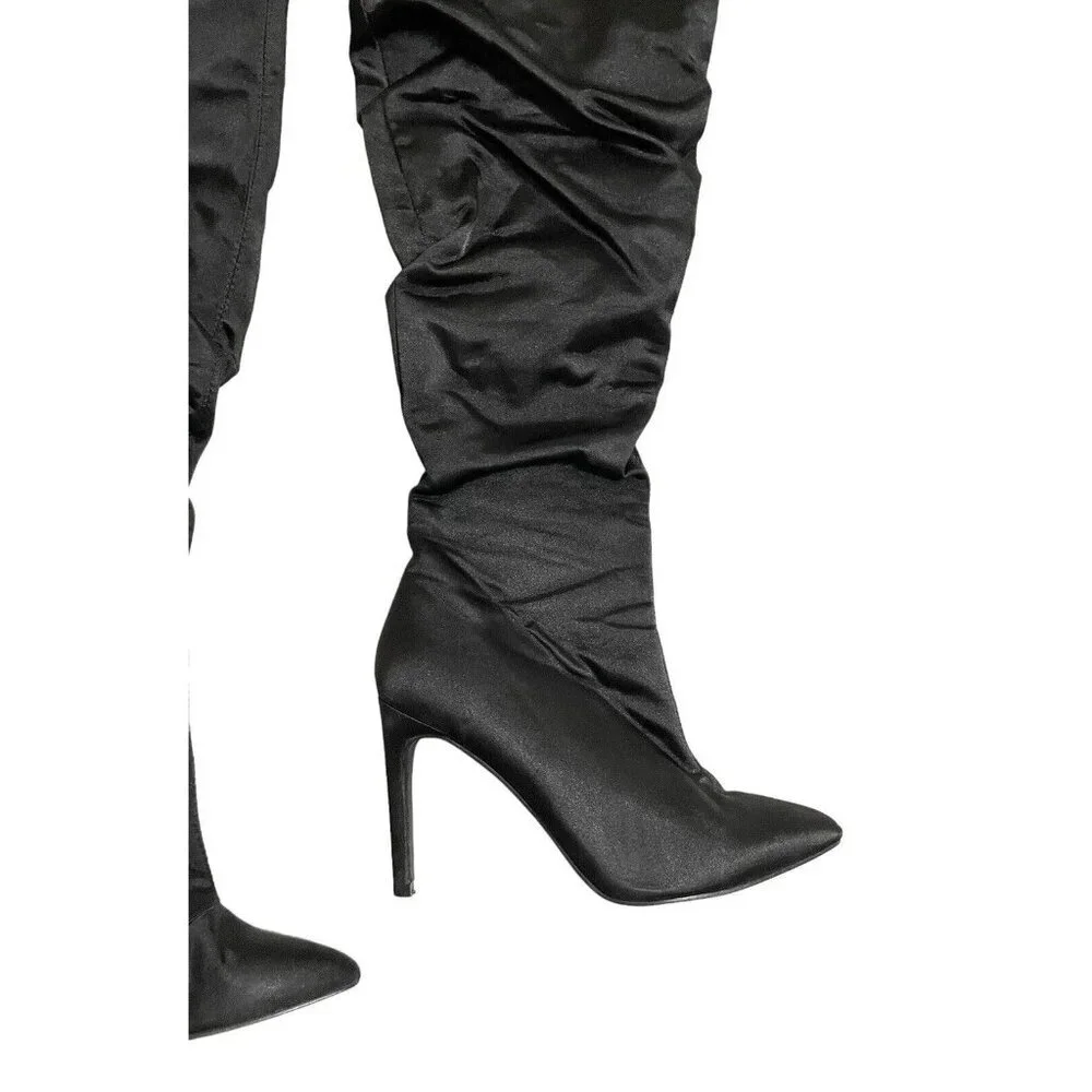 Cape Robbin Over the Knee Boots Black Satin Stiletto Heels SZ 7 New